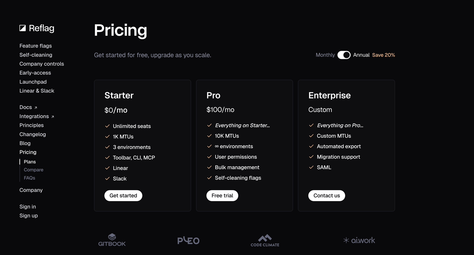 Reflag - Pricing  Reflag screen