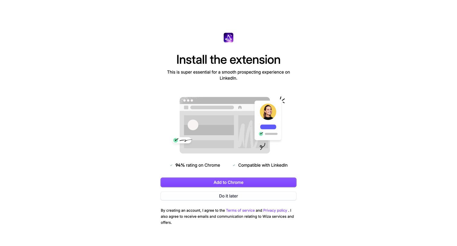 Wiza - Wiza - Create an account screen