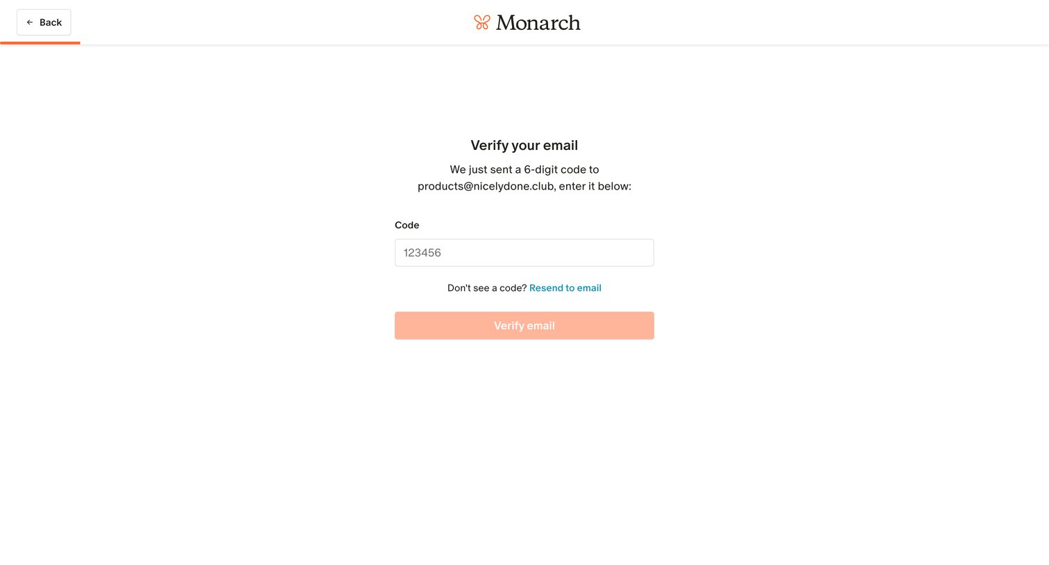Monarch - Monarch | Verify your email screen