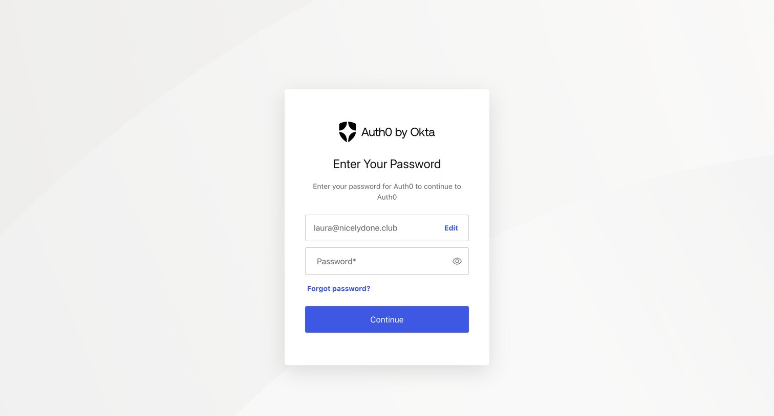 Auth0 - Enter your password to log in | Auth0 screen