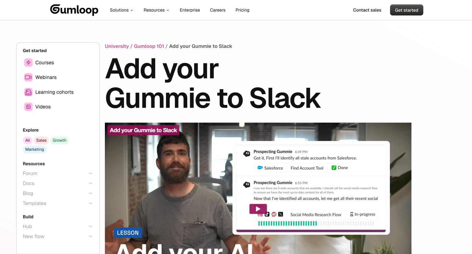 Gumloop - Gumloop University Add your Gummie to Slack screen
