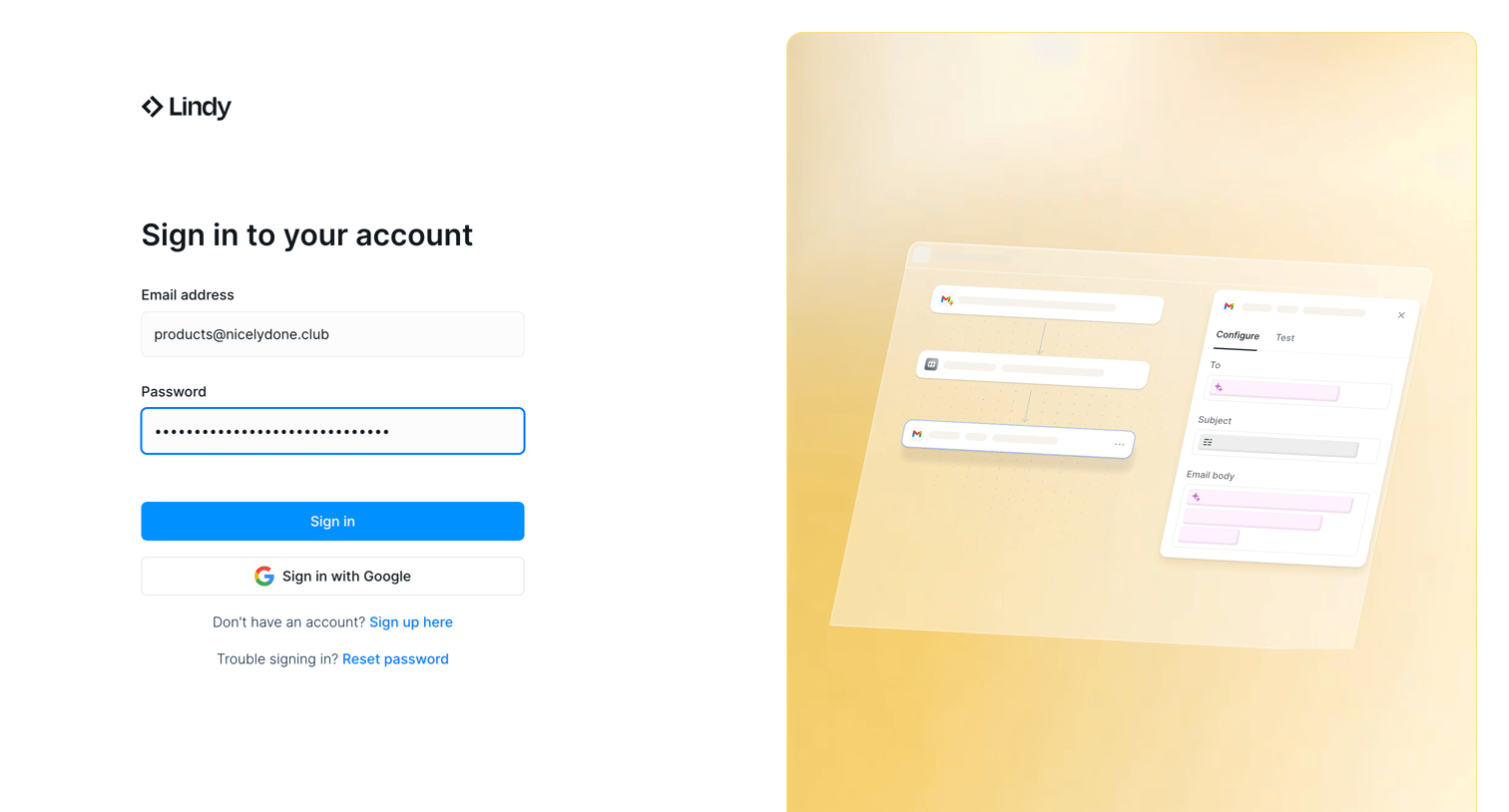 Lindy - Login screen