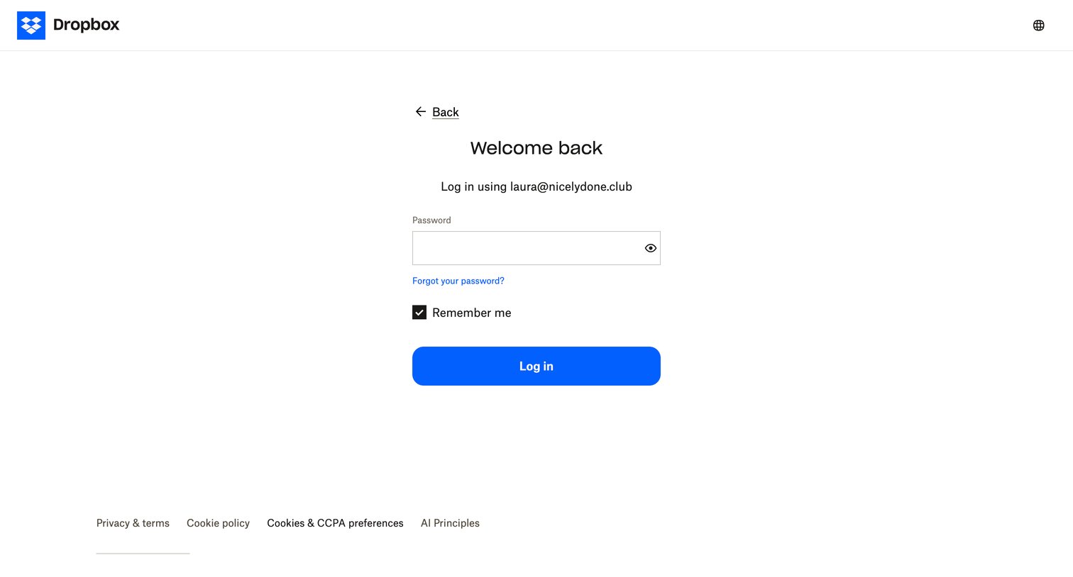 Dropbox - Login - Dropbox screen