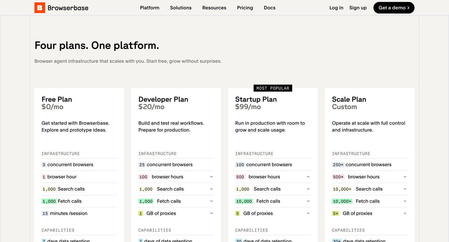 Browserbase - Browserbase Pricing Free, $20, $99, or Custom  Browserbase screen
