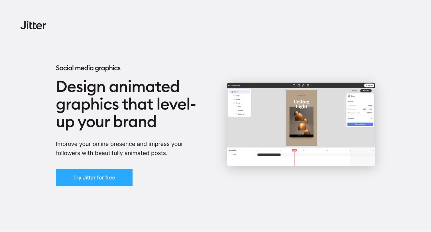 Jitter - Design animated graphics that level-up your brand · Jitter screen
