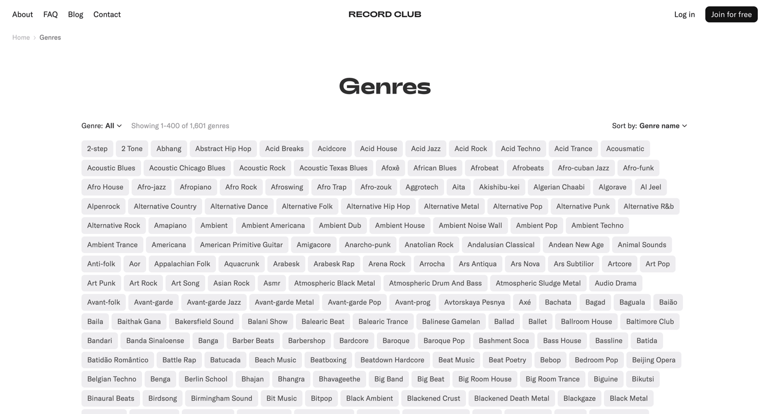 Record club - Genres – Record Club screen