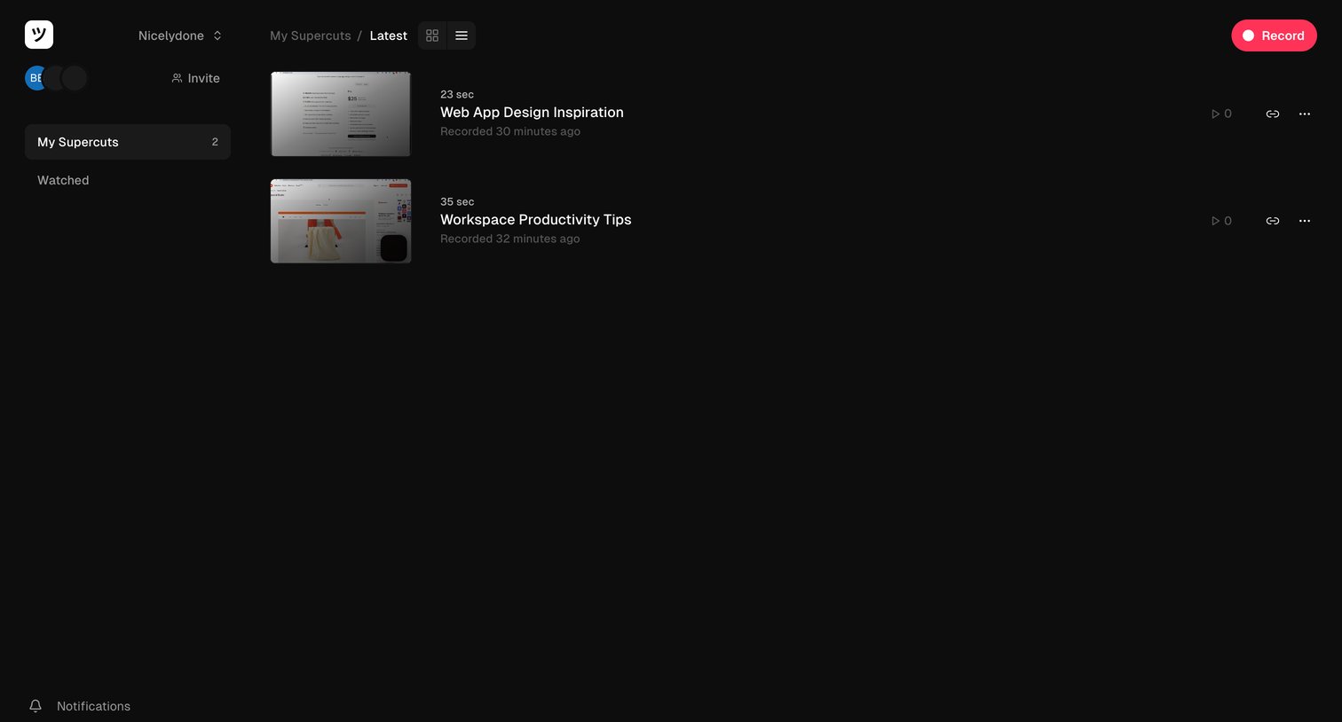Supercut - Workspace screen