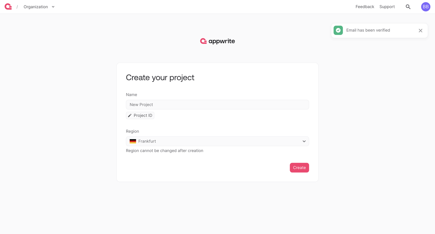Appwrite - Create project - Appwrite screen