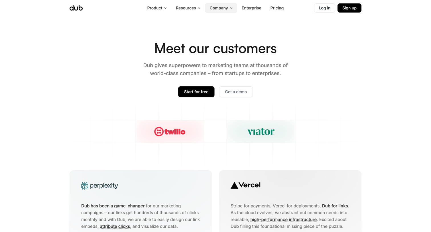 Dub - Customers | Dub.co screen