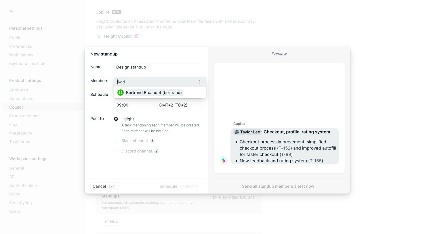 Height - Copilot - Settings - Height screen