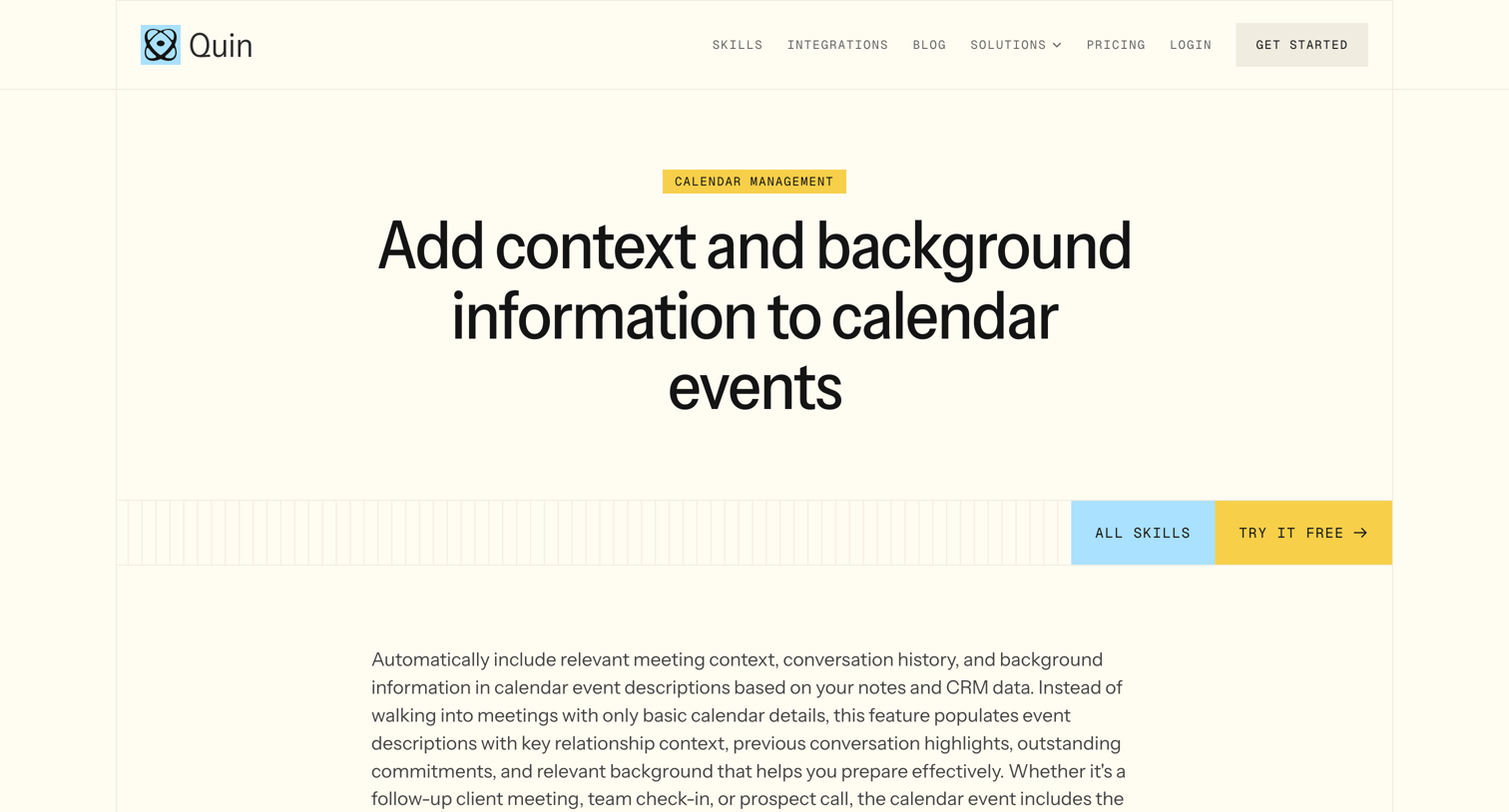 Quin - Quin Features — Add context and background information to calendar events screen