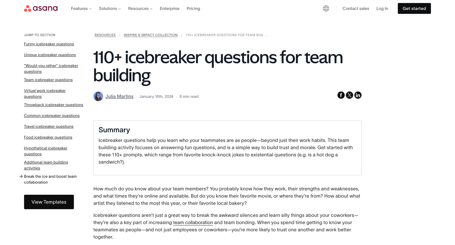 Asana - 110+ Icebreaker Questions for Team Building [2024] • Asana screen