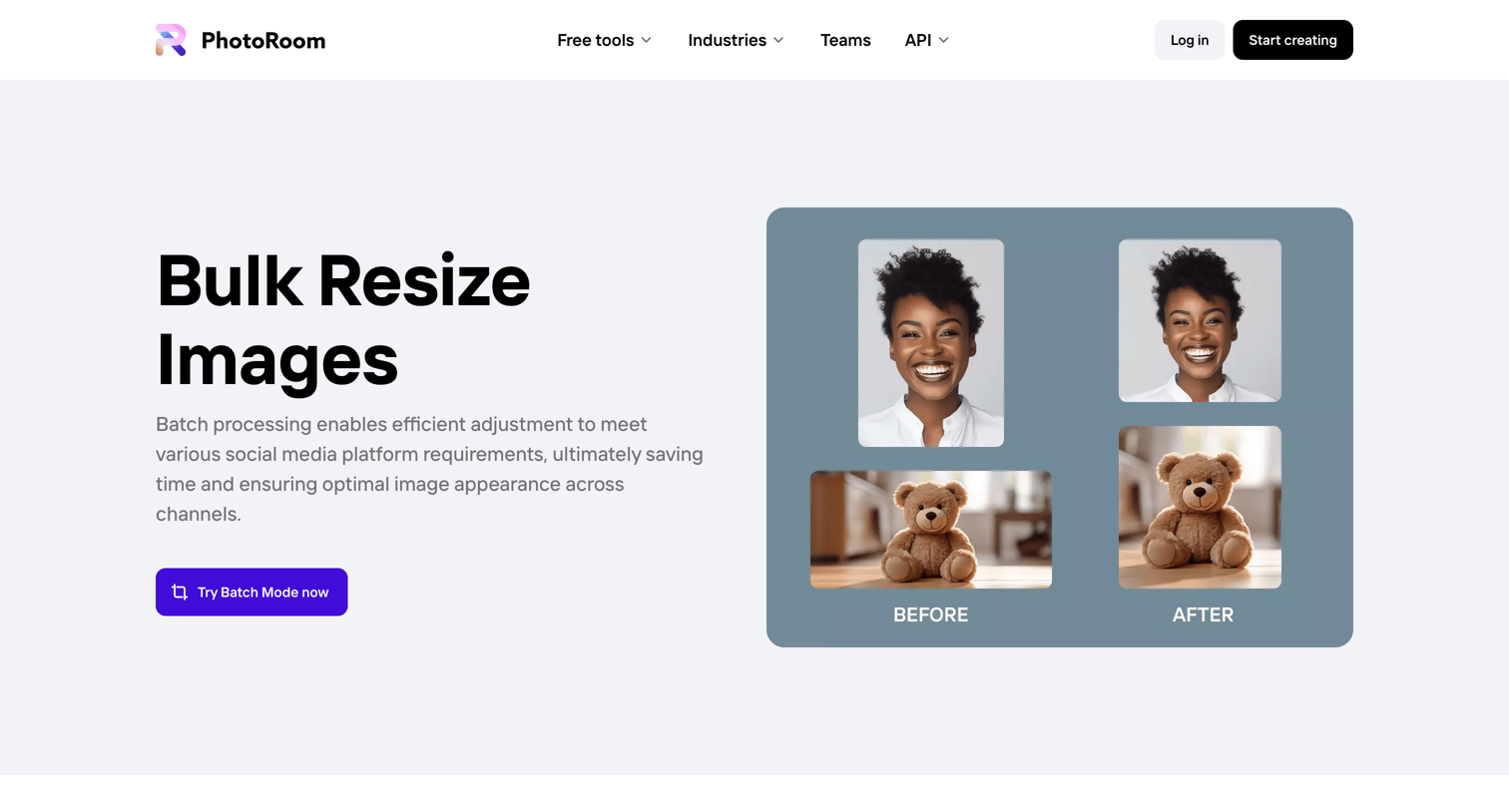 Photoroom - Free bulk resize images online | PhotoRoom screen