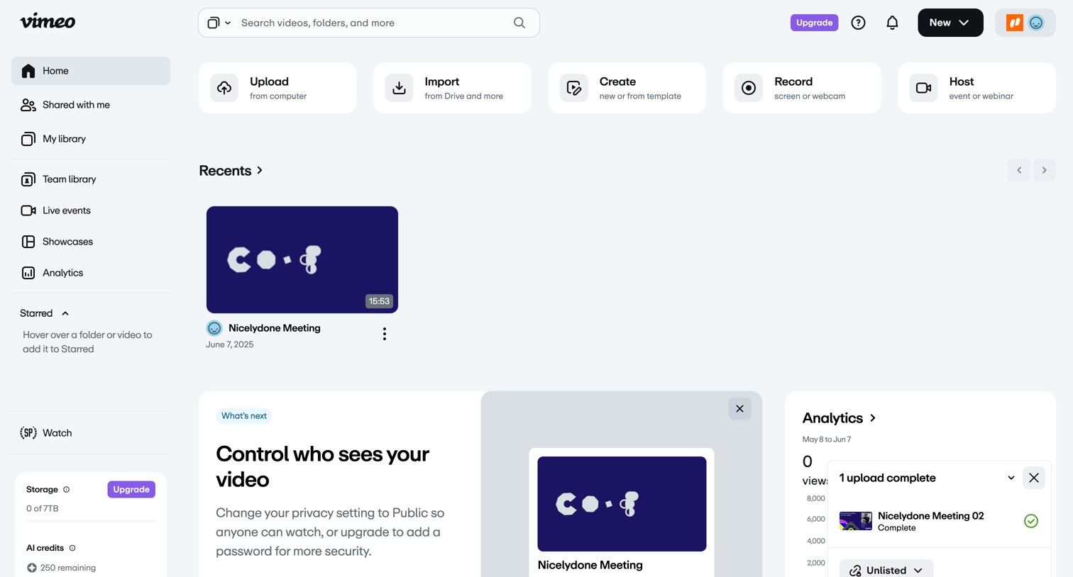 Vimeo screen