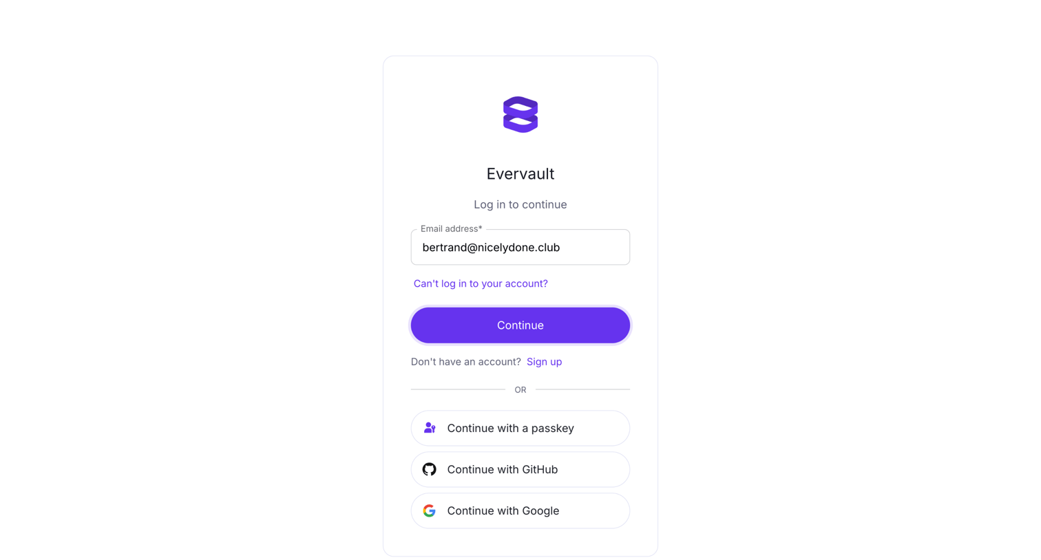 Evervault - Log in | Evervault screen