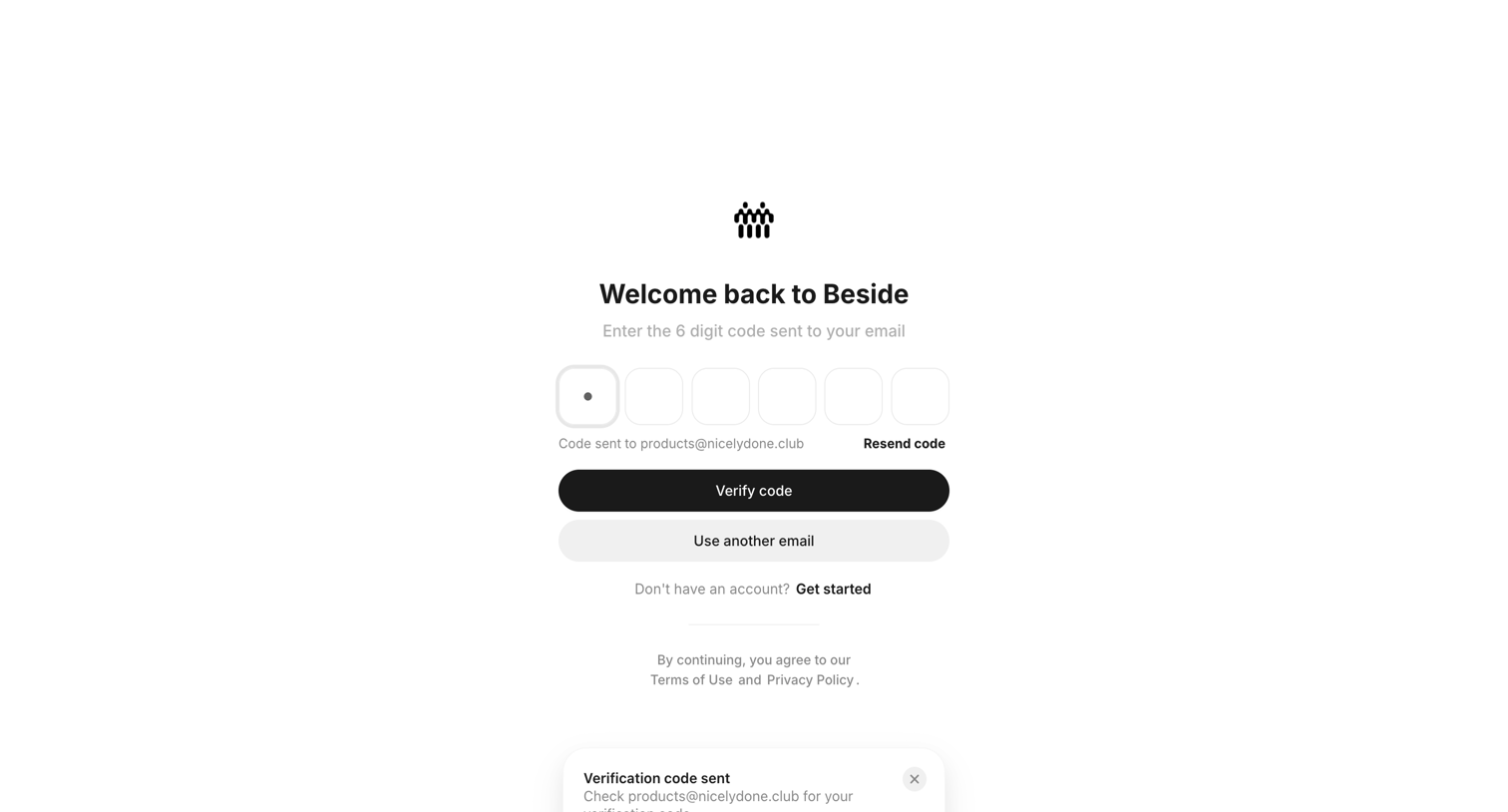 Beside - Sign In - Beside screen
