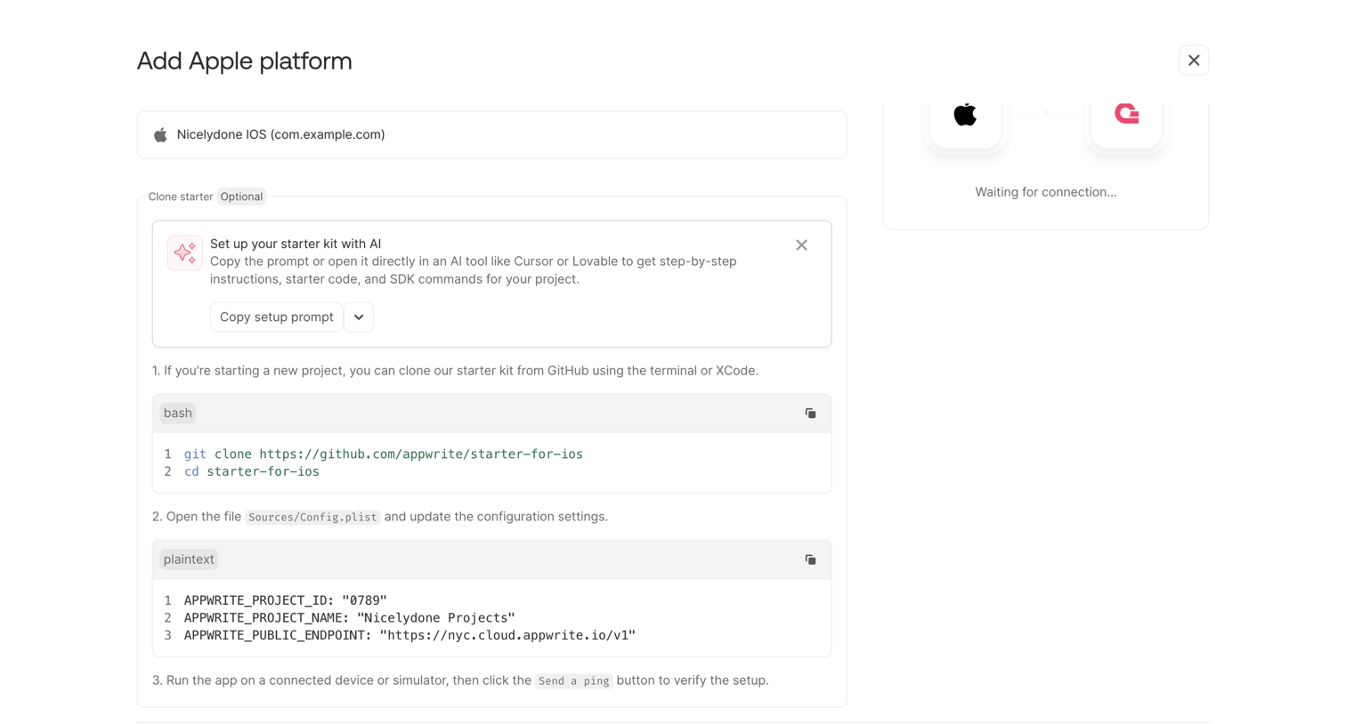 Appwrite - Console - Appwrite screen