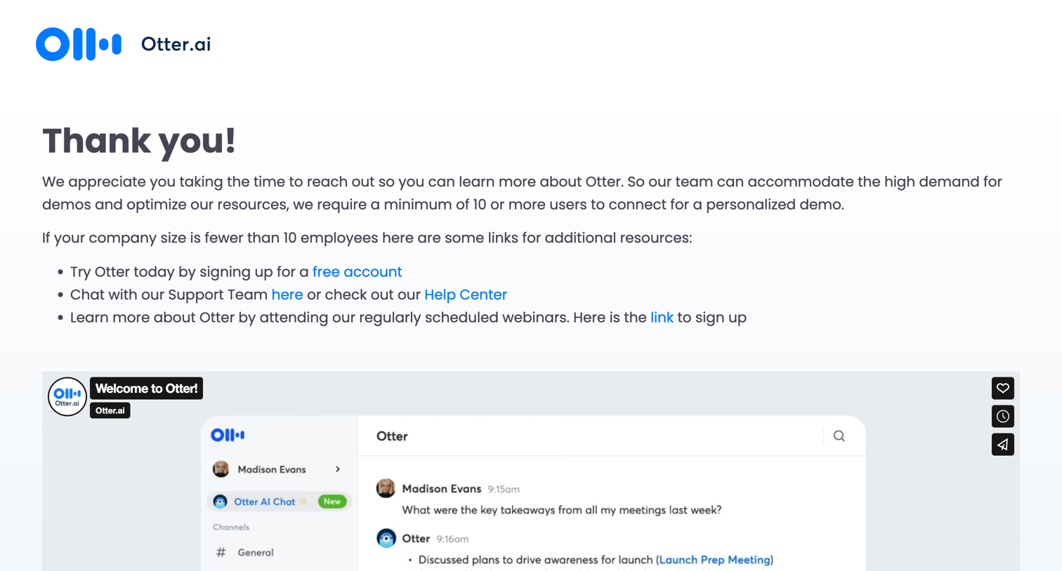 Thank You | Schedule Demo from Otter