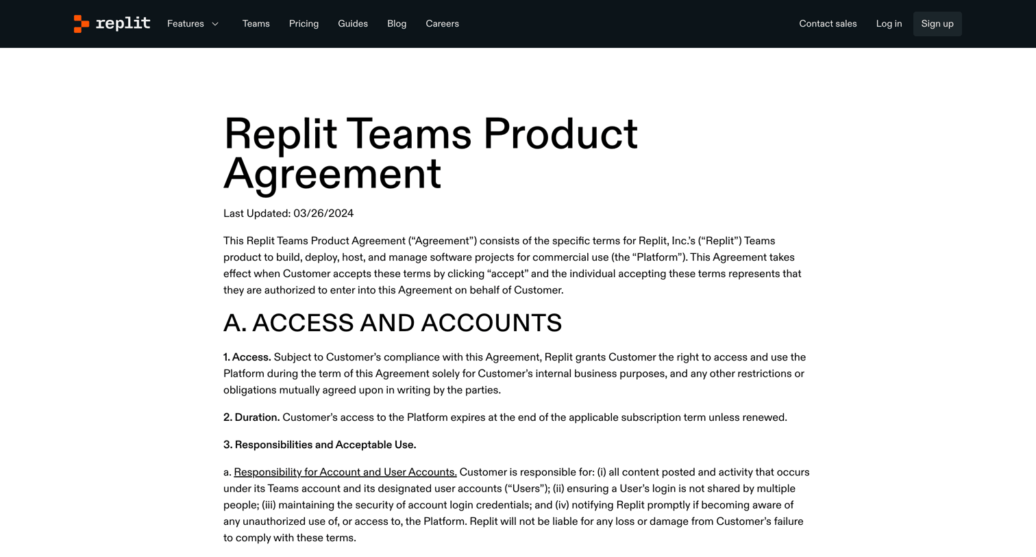 Replit - Teams Agreement - Replit screen
