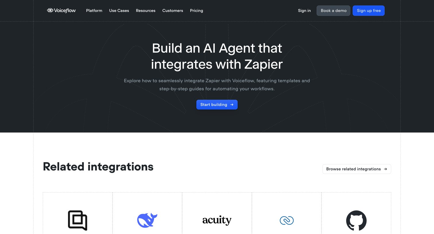 Voiceflow - Zapier Integrations - Connect with voice and web chatbot screen