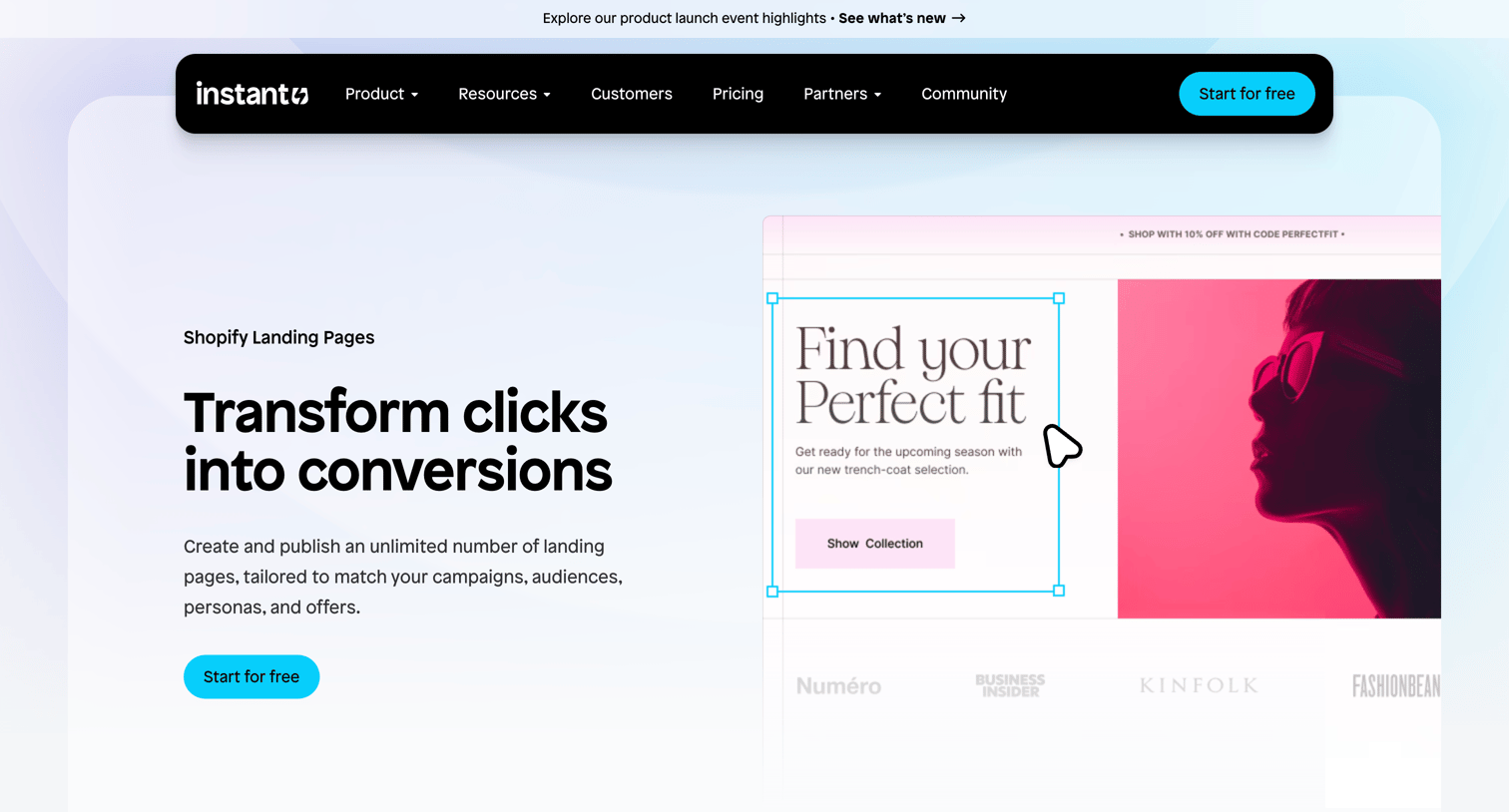Instant - High converting Shopify landing pages | Instant screen