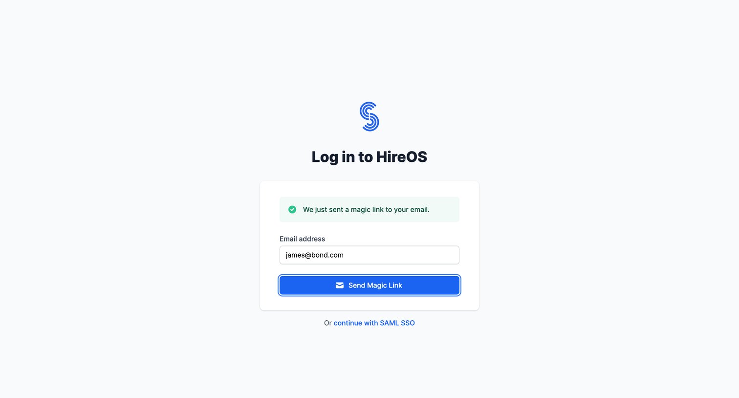WorkOs - HireOS | Log in with Email screen