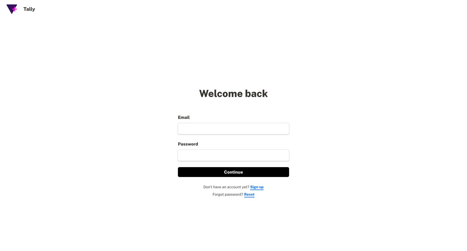 Tally - Login - Tally screen