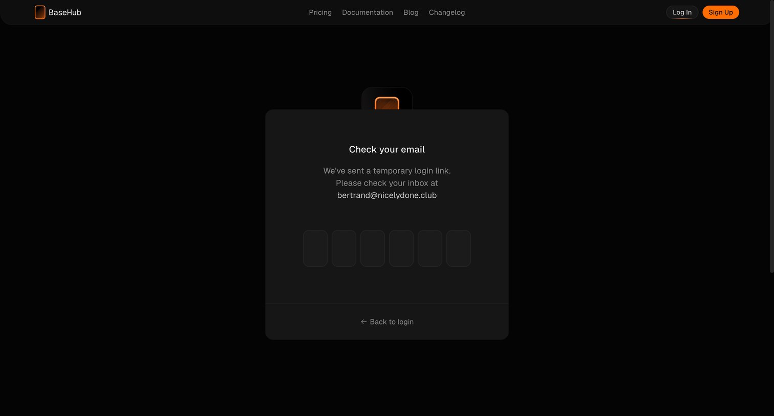 Basehub - Log In — BaseHub screen