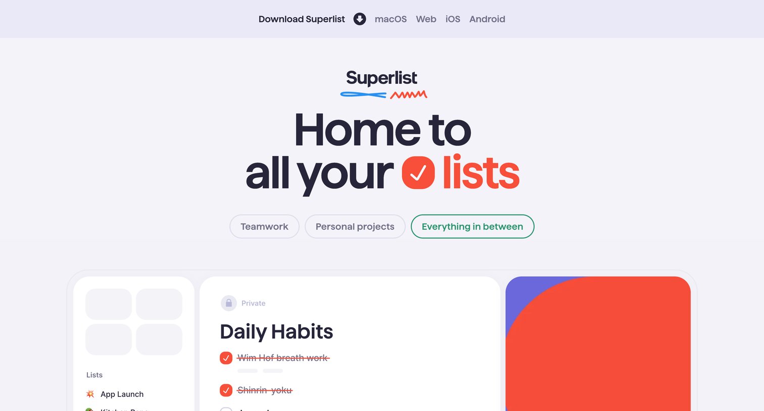 Superlist - Superlist Home to all your lists screen