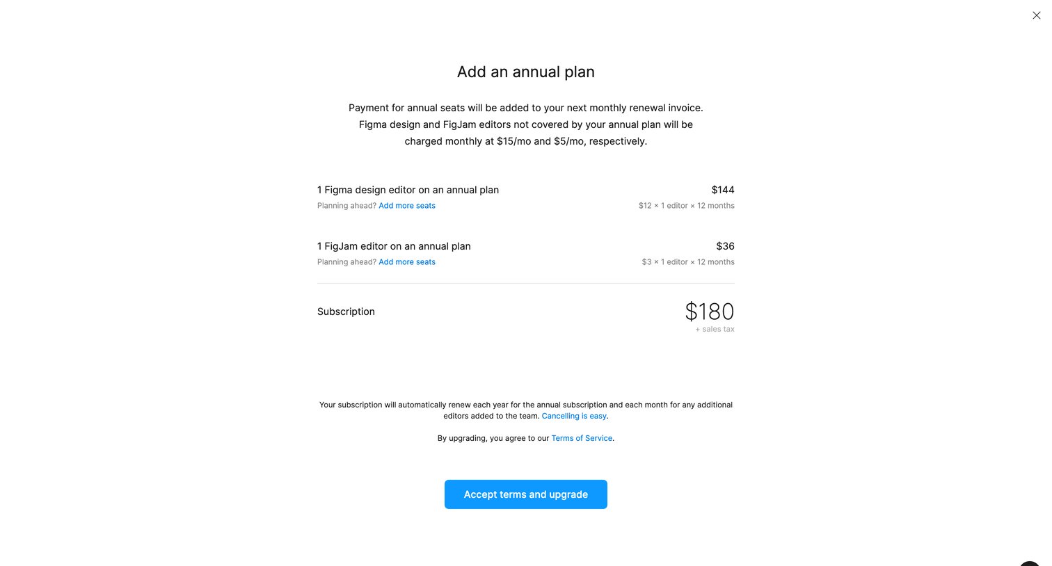 Figma - Add an annual plan – Figma screen
