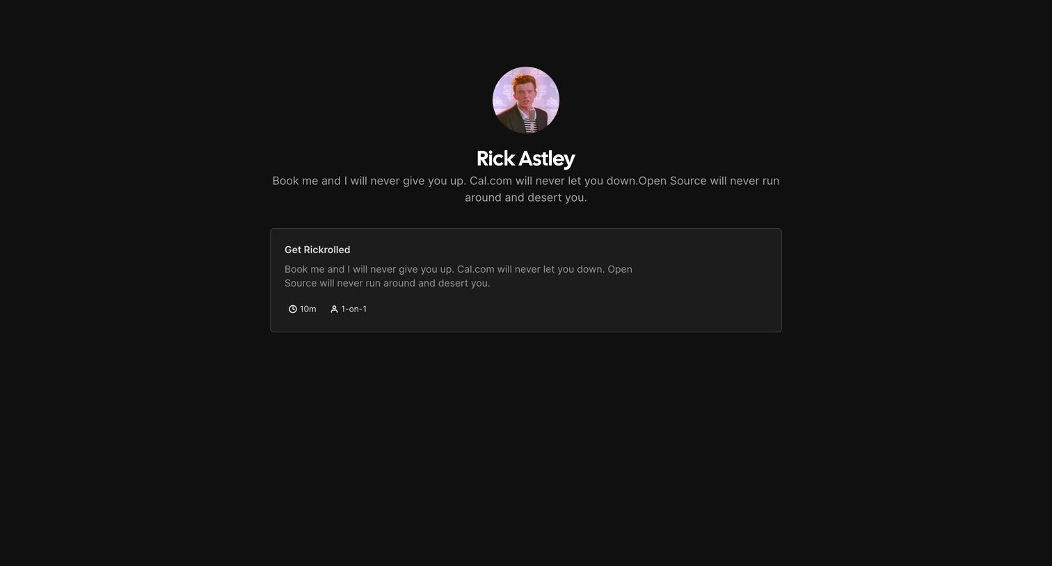 Cal.com - Rick Astley | Cal.com screen