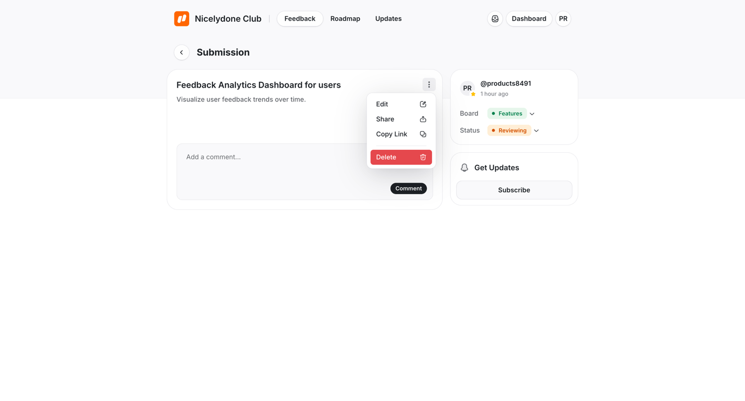 UserJot - Feedback Analytics Dashboard for users | Nicelydone Club screen