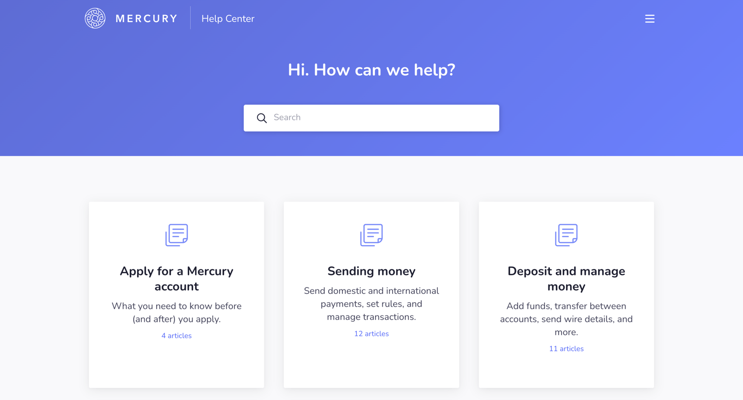 Mercury - Mercury Help Center screen