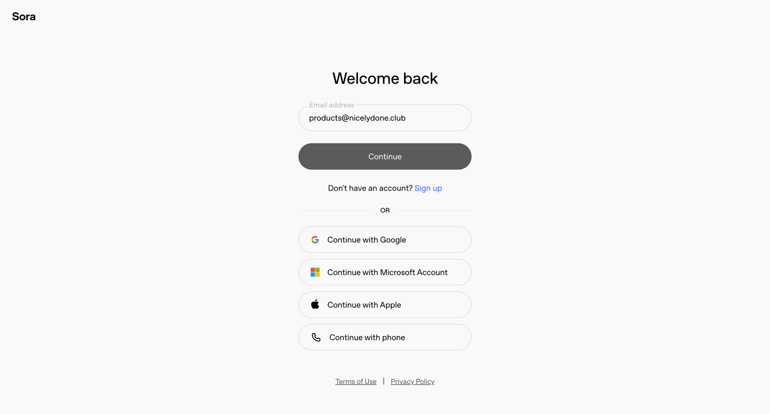 Sora - Login - OpenAI screen