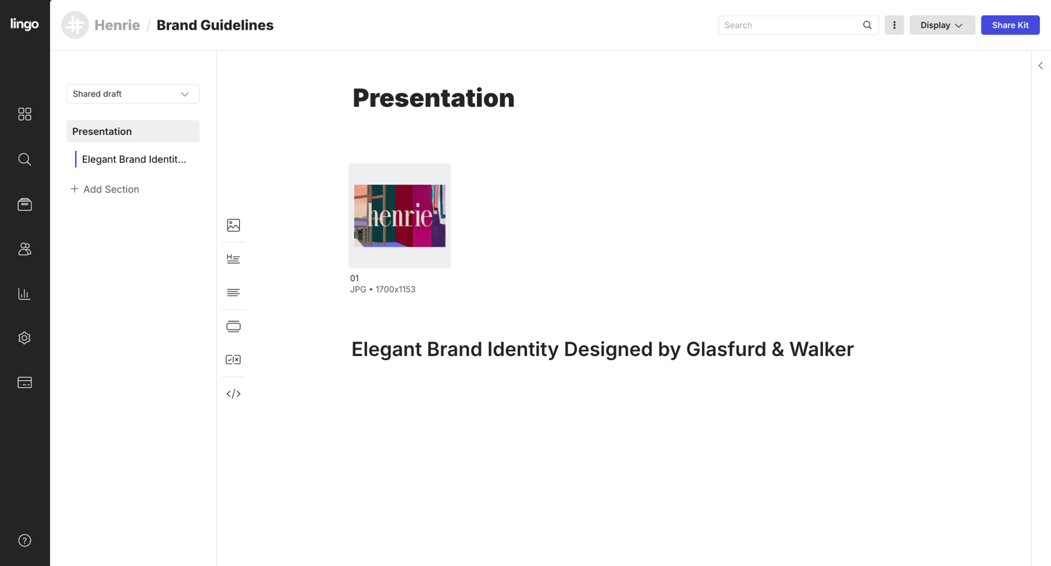 Lingo - Brand Guidelines: Presentation screen