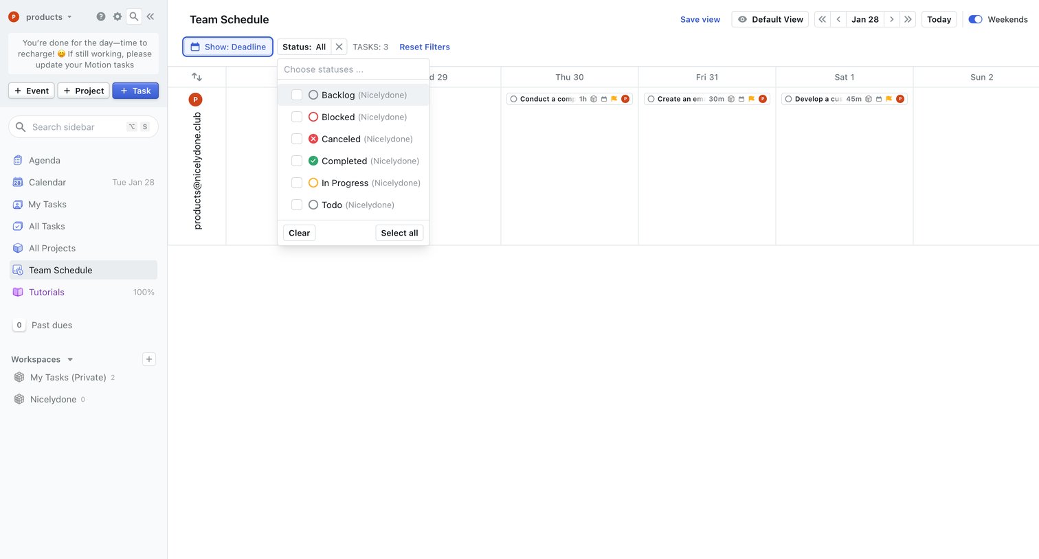 Motion - Team Schedule - Motion screen