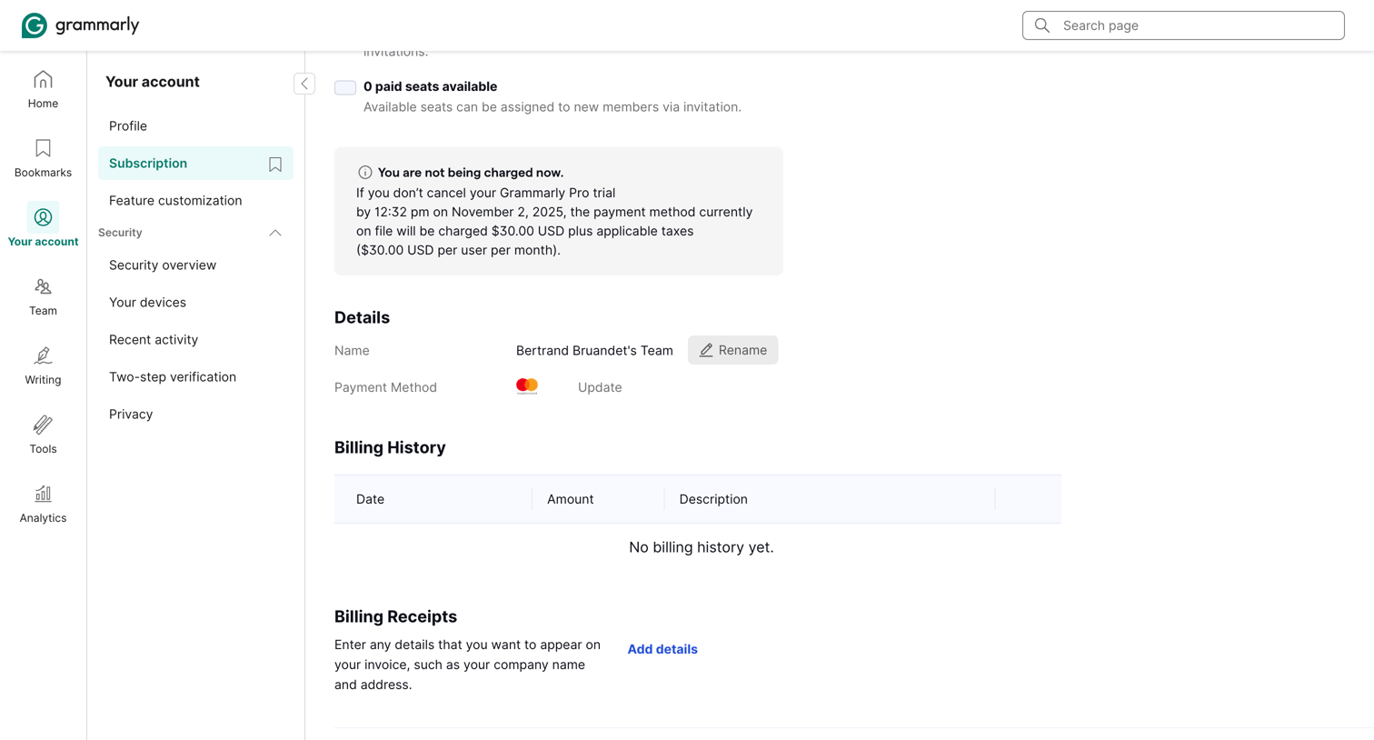 Grammarly - Account | Grammarly screen