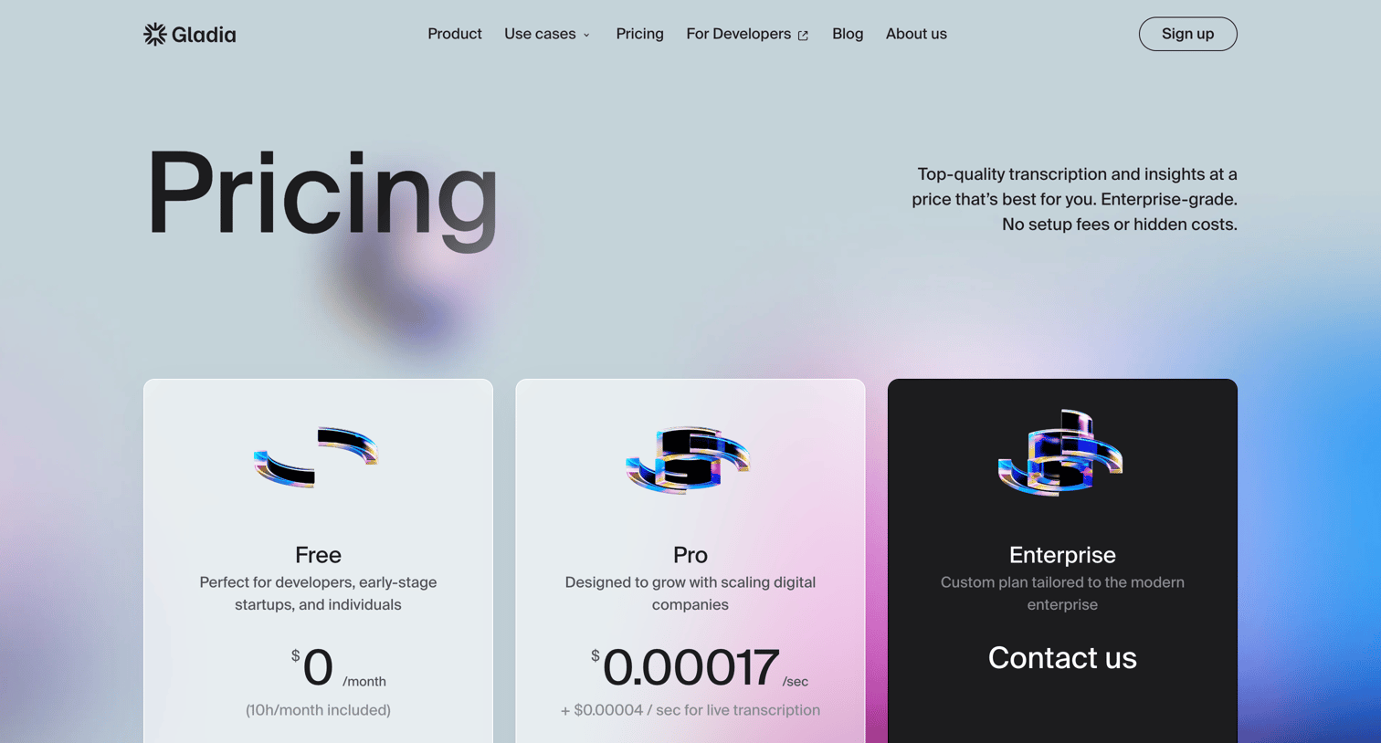 Gladia - Gladia - Pricing screen