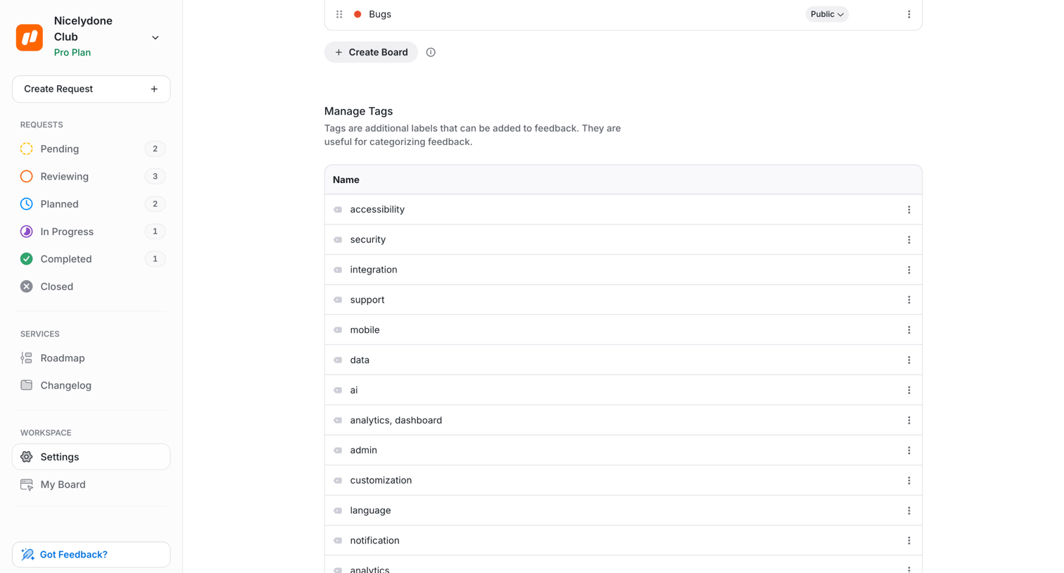 UserJot - Feedback Settings | UserJot screen