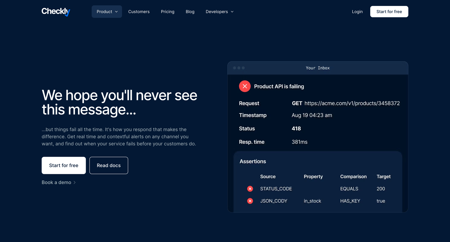 Checkly - Alerting screen