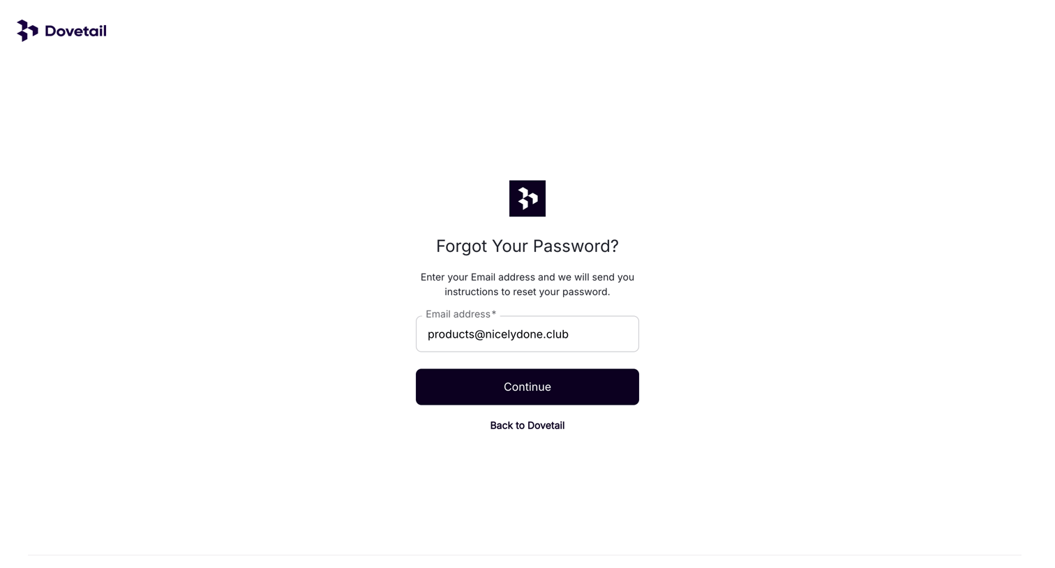 Dovetail - Log in – Dovetail screen
