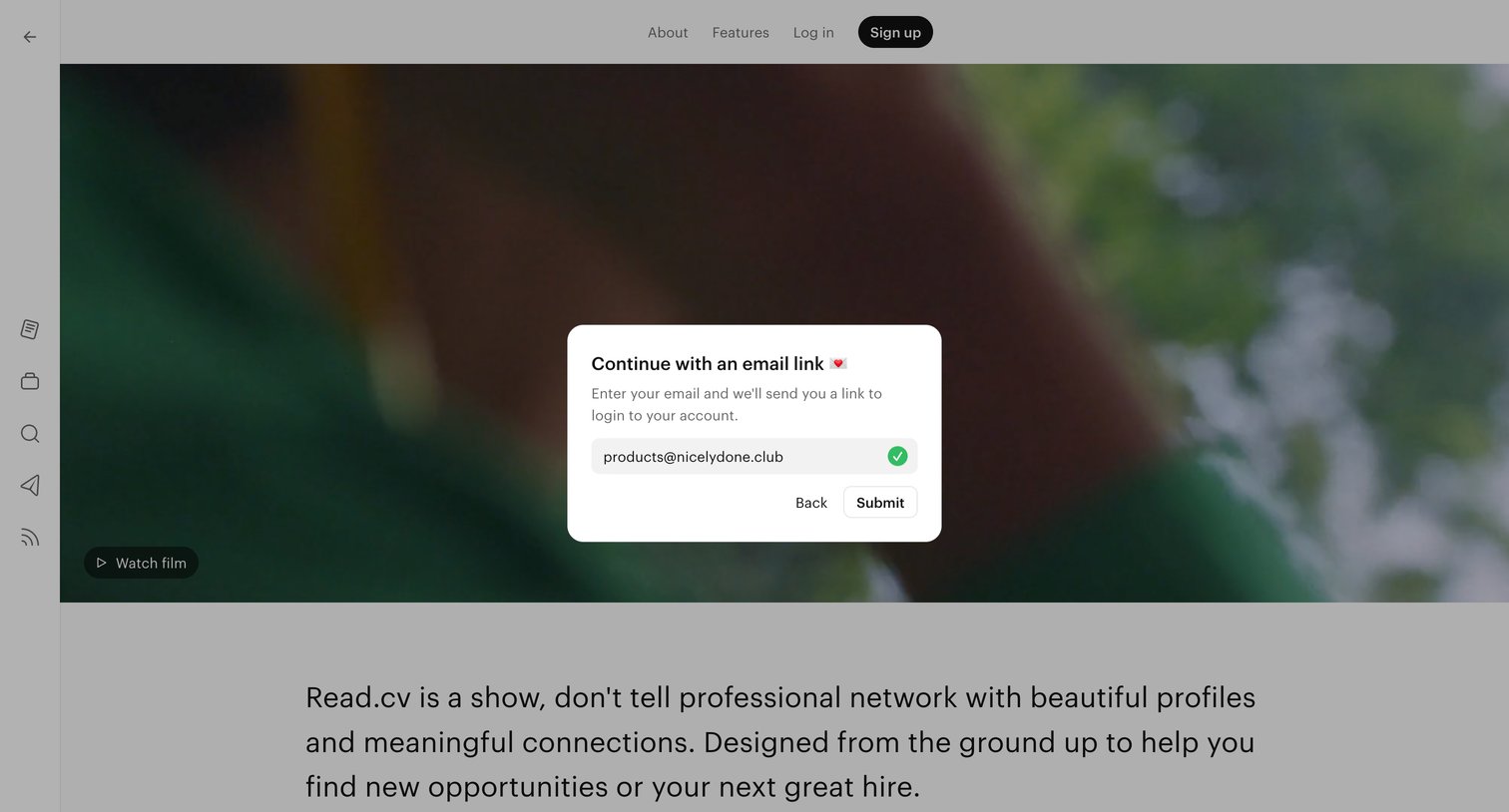 Read.cv - About screen