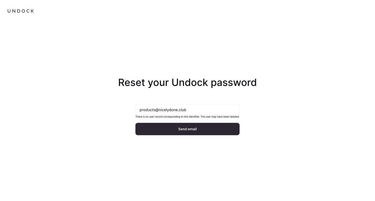 Undock - Reset Password | Undock screen