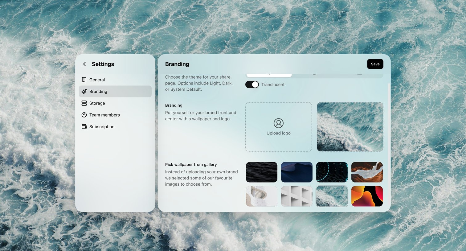 Shuttle - Settings screen