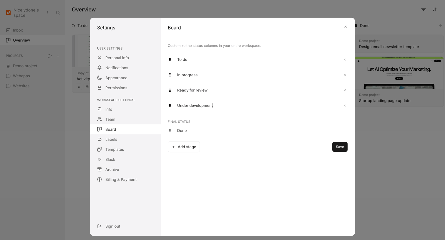 Workflow screen