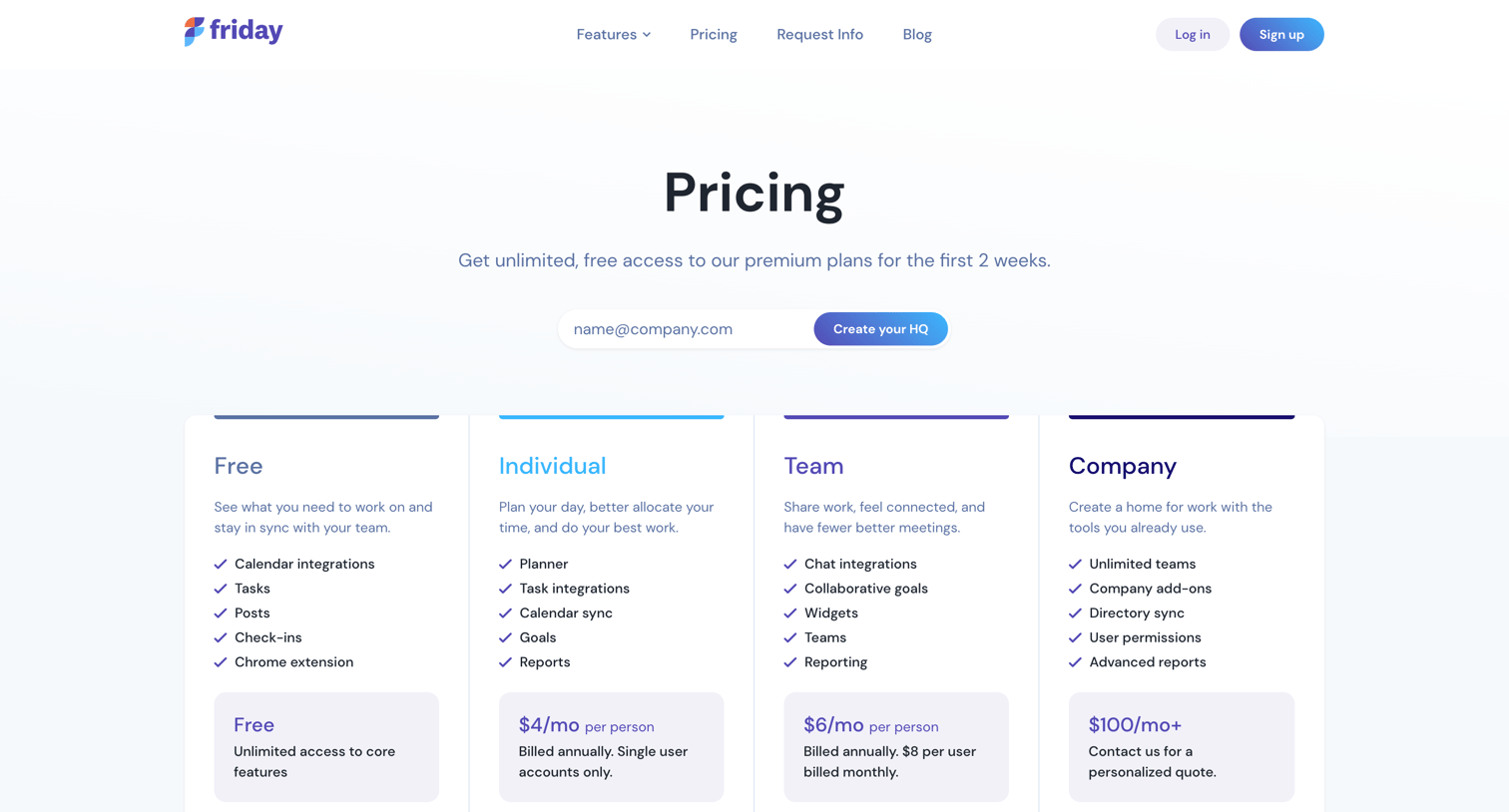 Friday - Pricing | Friday.app screen