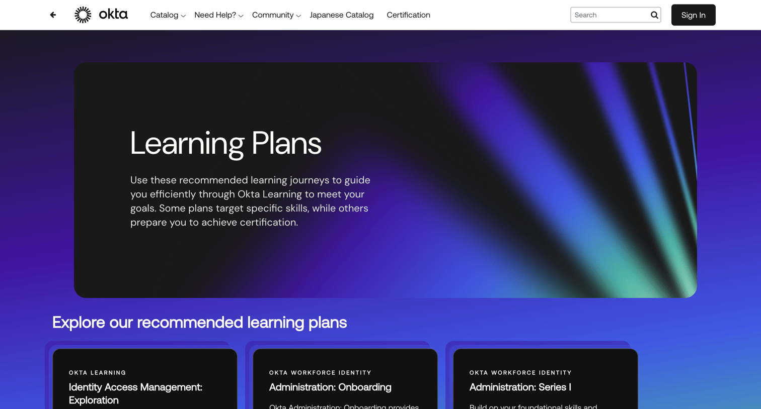 Okta - Learning Plans screen