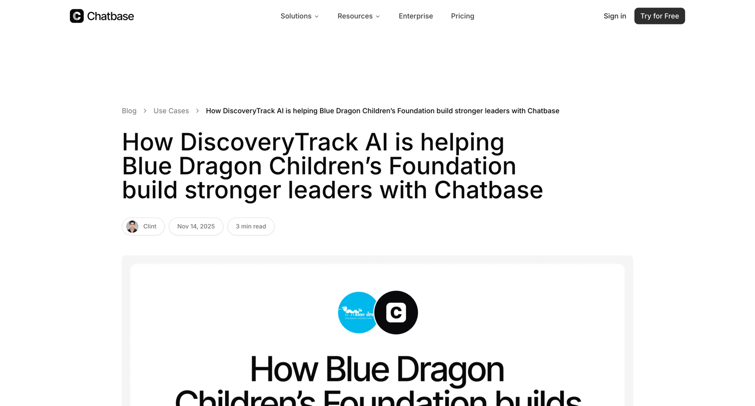 Chatbase - How DiscoveryTrack AI is helping Blue Dragon Children’s Foundation build stronger leaders with Chatbase screen