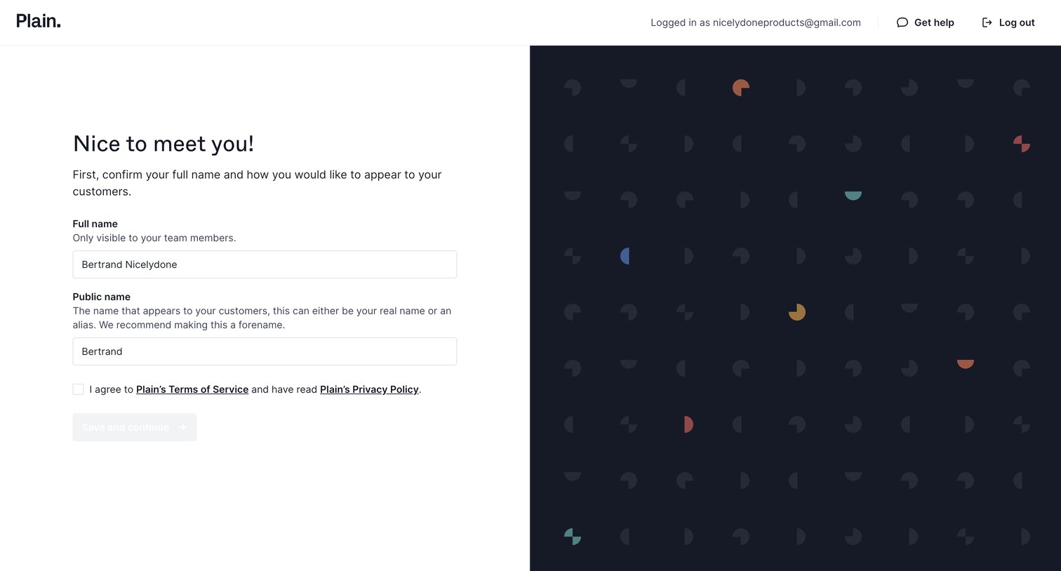 Plain - Set up user account - Plain screen
