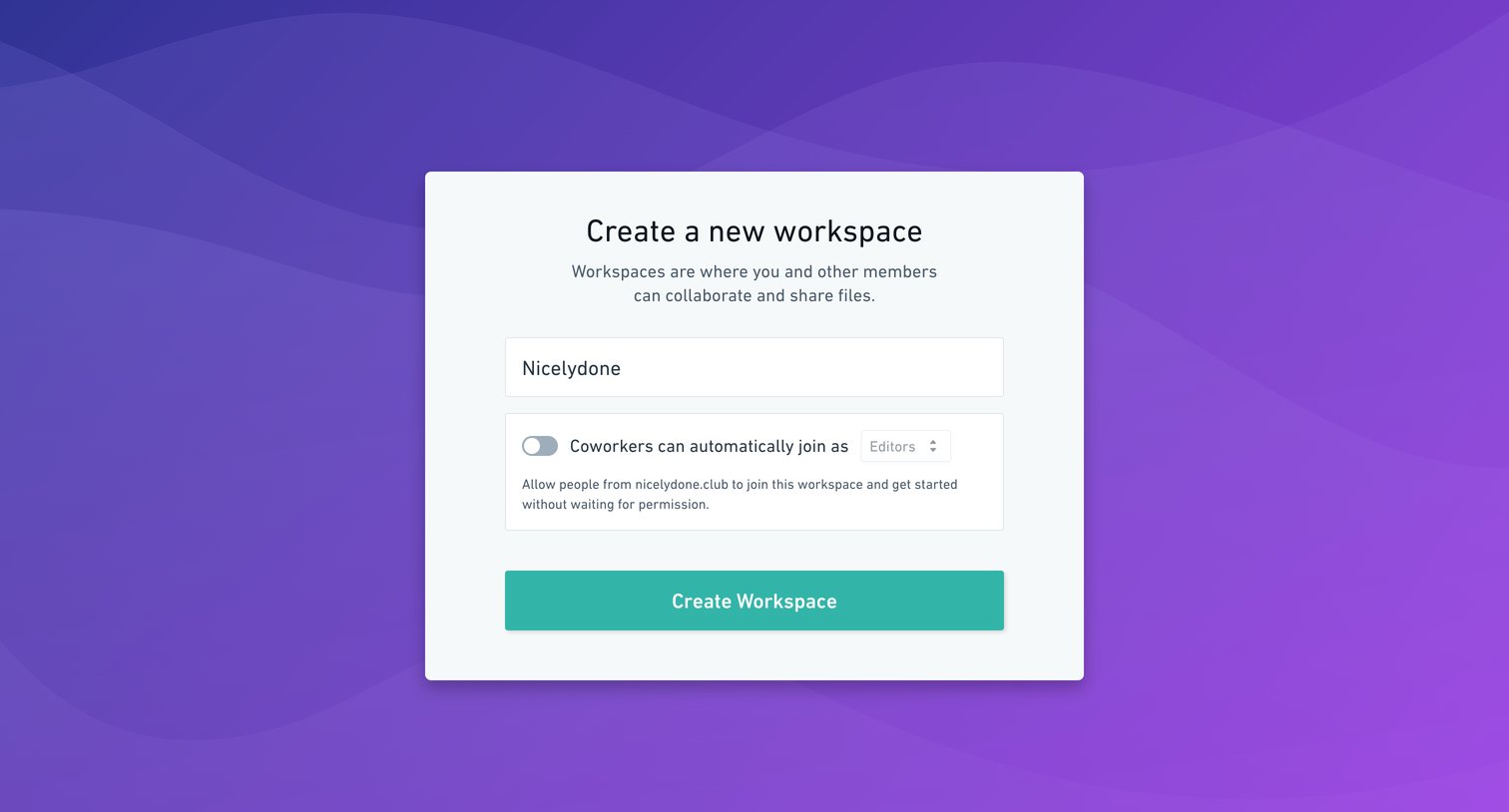 Whimsical - Workspace setup screen